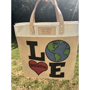 Brighton Love Makes The World Go Around Logo Jute Tote Bag New Without Tags‎